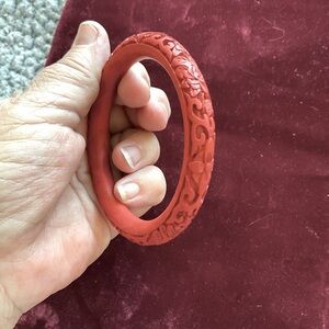 Beautiful Vintage Red Cinnabar Carved Bangle Bracelet